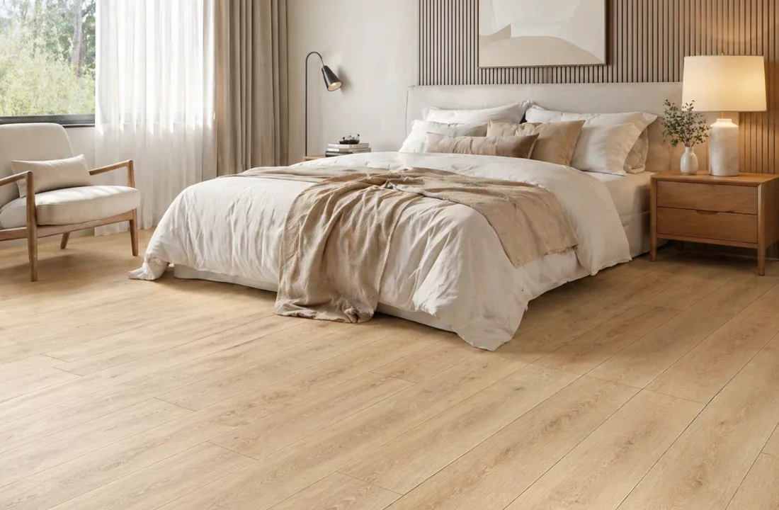 Bedroom with wood-look flooring