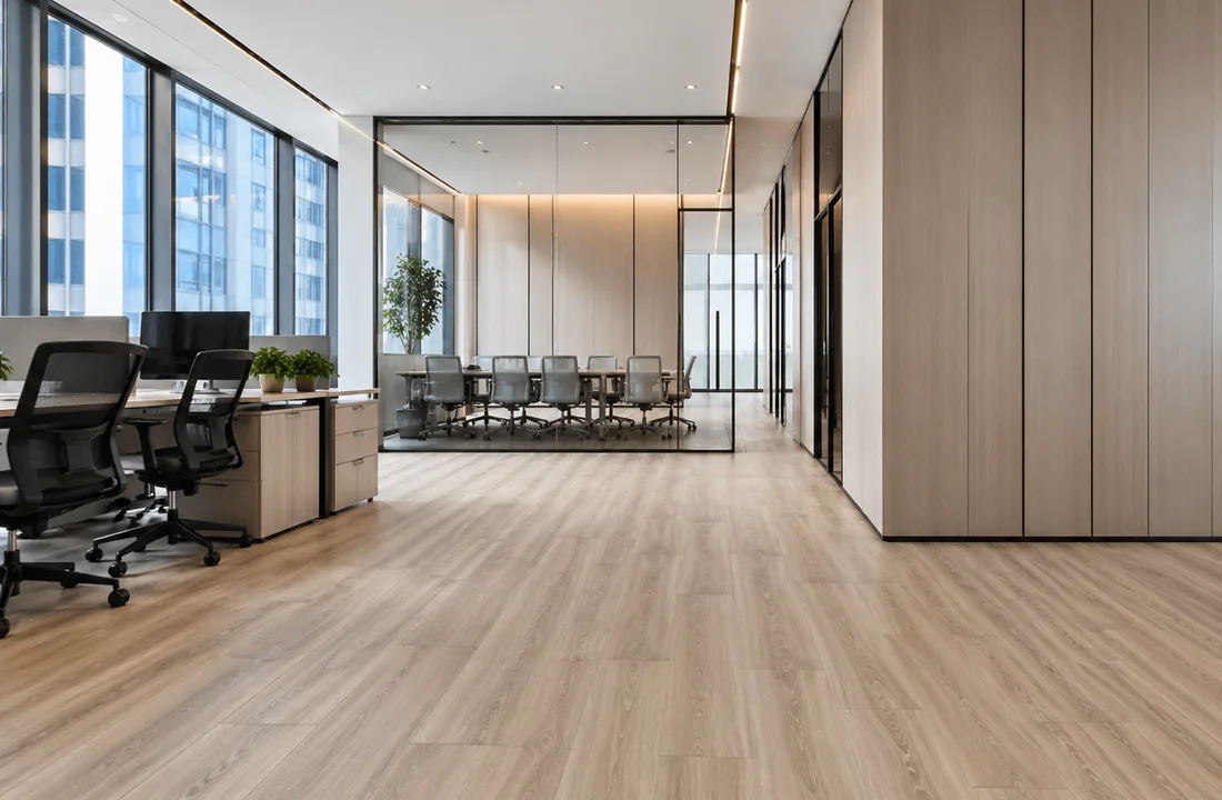 Wood-look flooring in an office interior