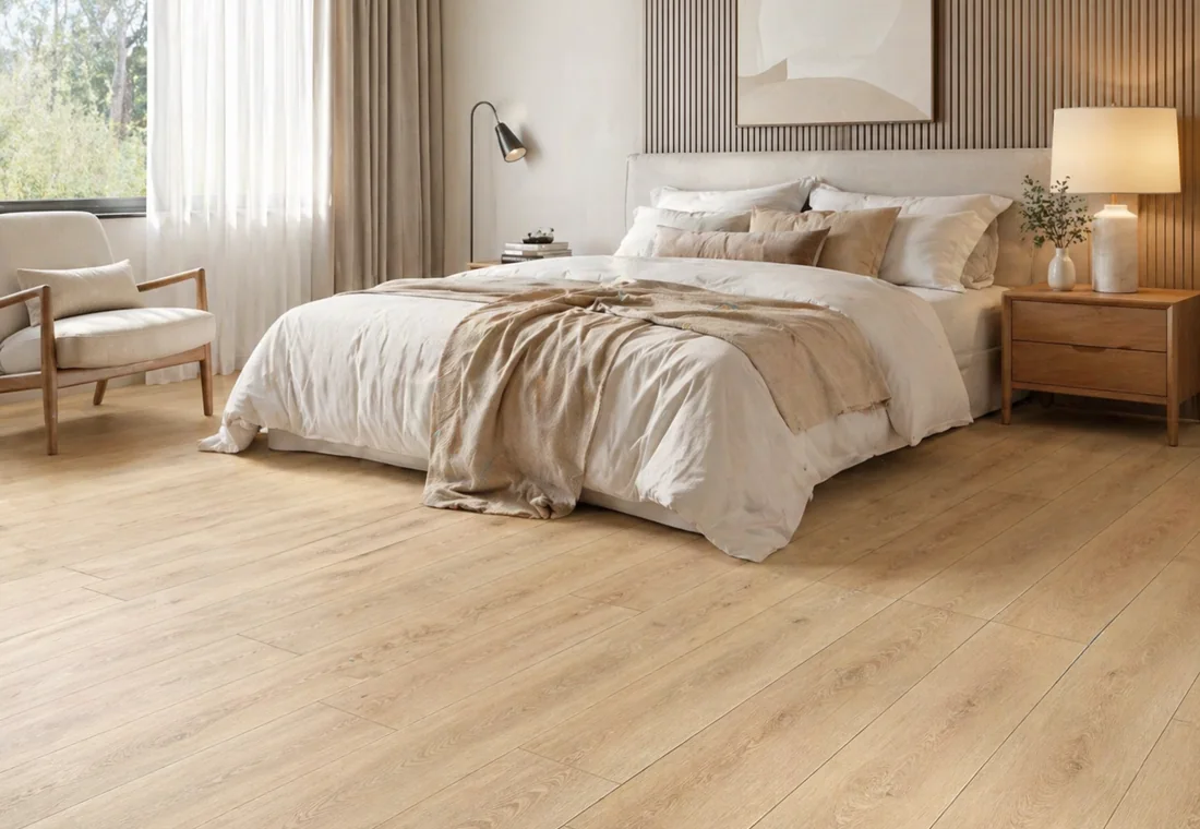 Bedroom fitted with Self-Adhesive LVT flooring