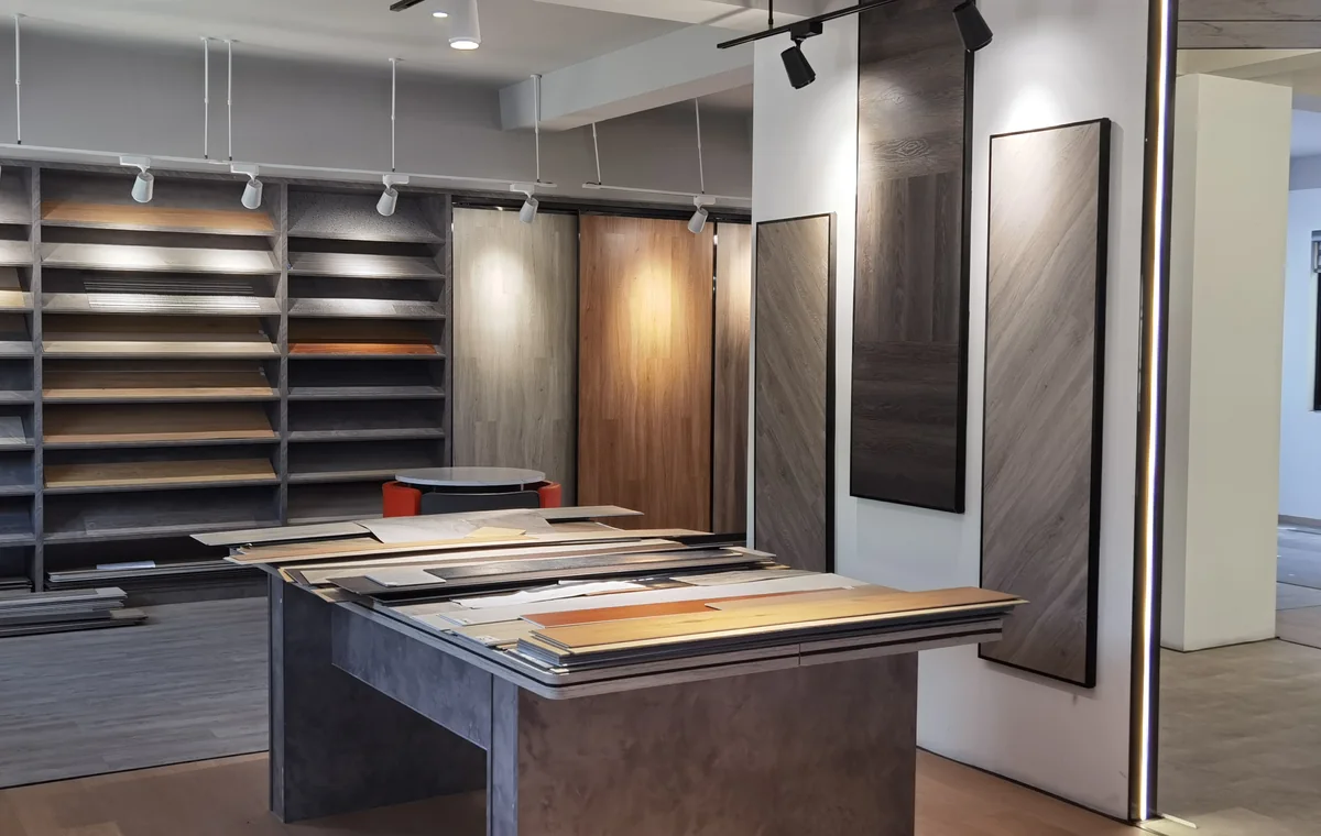 Flooring sample library in the factory showroom