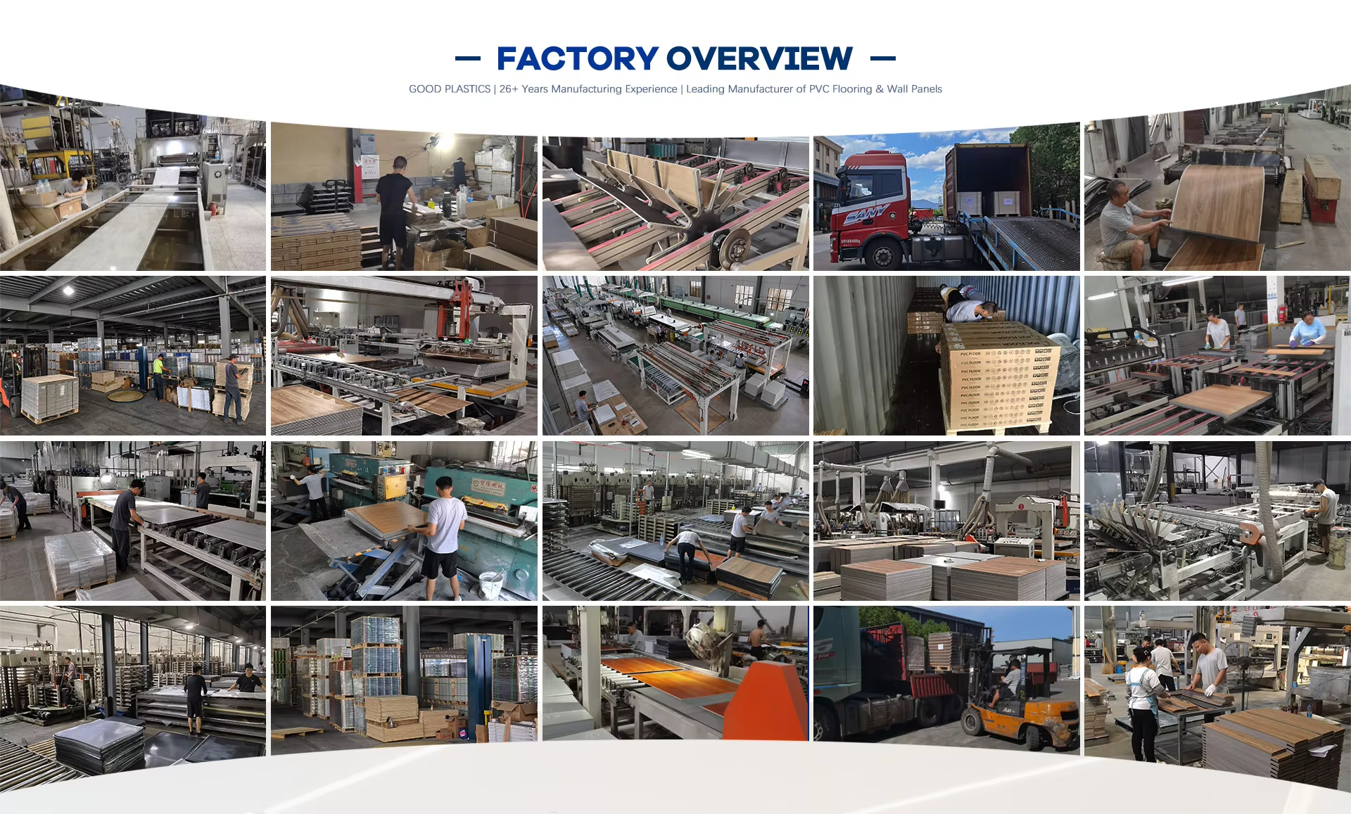 Wide view across the flooring manufacturing workshop